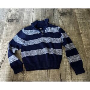 Chaps Boys Navy Blue Grey Striped Quarter Zip Cotton Sweater Size S 8